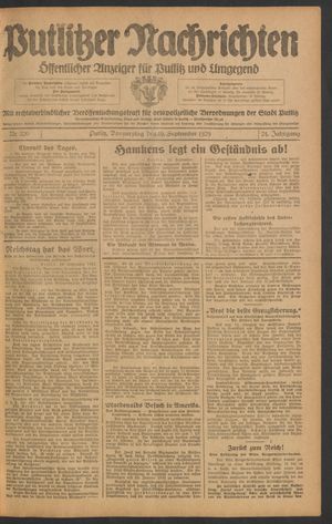 Putlitzer Nachrichten vom 19.09.1929