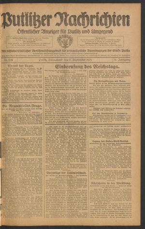 Putlitzer Nachrichten on Sep 21, 1929