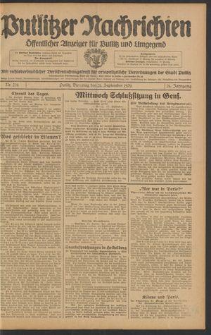 Putlitzer Nachrichten vom 24.09.1929