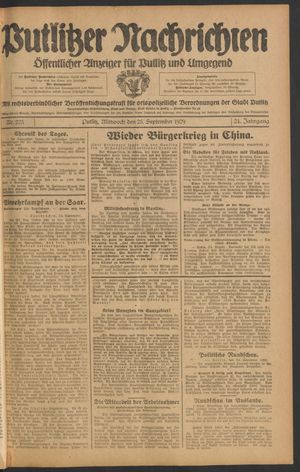 Putlitzer Nachrichten vom 25.09.1929
