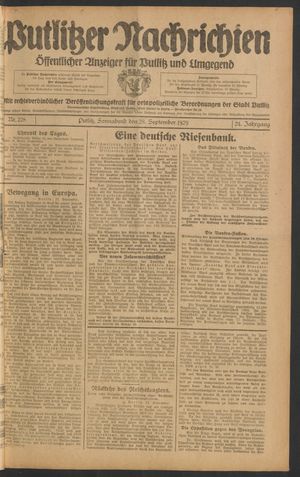 Putlitzer Nachrichten vom 28.09.1929