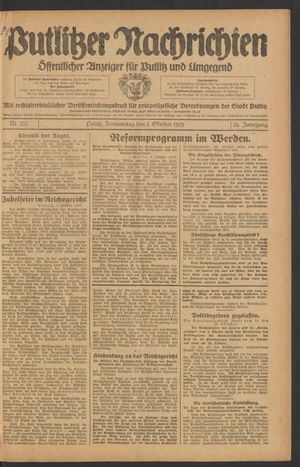 Putlitzer Nachrichten on Oct 3, 1929