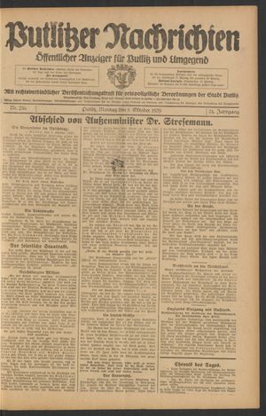 Putlitzer Nachrichten vom 07.10.1929