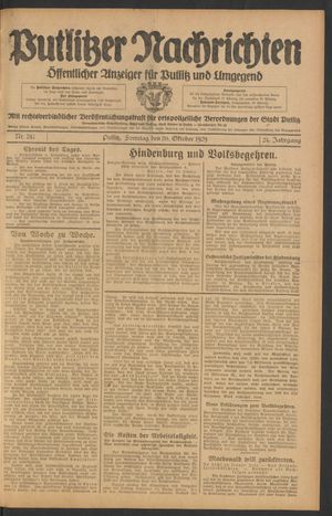 Putlitzer Nachrichten vom 20.10.1929