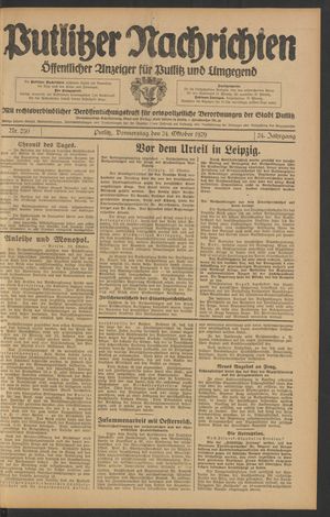 Putlitzer Nachrichten vom 24.10.1929