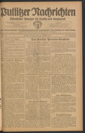 Putlitzer Nachrichten vom 29.10.1929