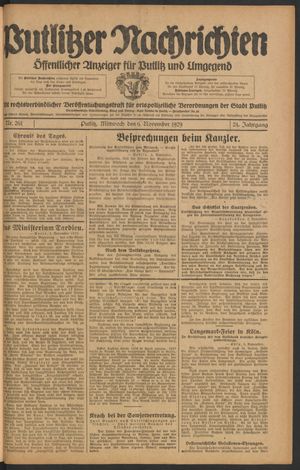 Putlitzer Nachrichten on Nov 6, 1929