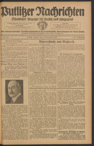 Putlitzer Nachrichten vom 08.11.1929