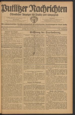 Putlitzer Nachrichten on Nov 22, 1929