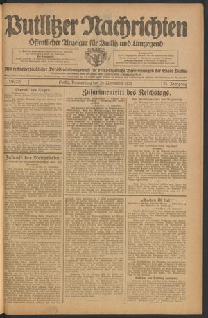 Putlitzer Nachrichten vom 28.11.1929