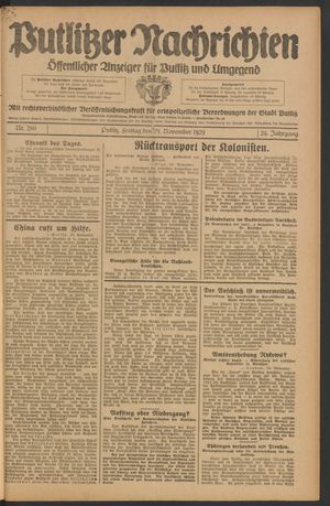Putlitzer Nachrichten vom 29.11.1929