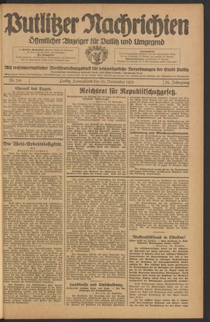 Putlitzer Nachrichten vom 30.11.1929