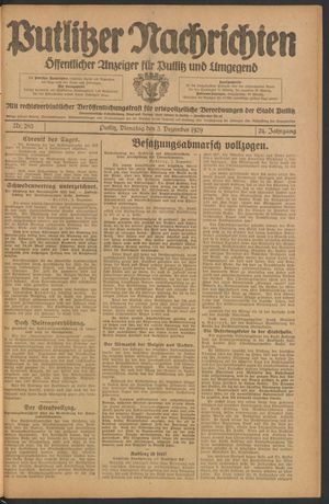 Putlitzer Nachrichten vom 03.12.1929