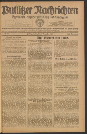 Putlitzer Nachrichten vom 06.12.1929