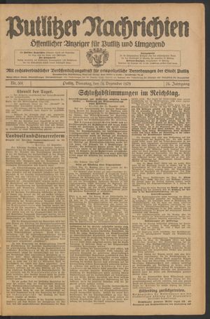 Putlitzer Nachrichten on Dec 24, 1929