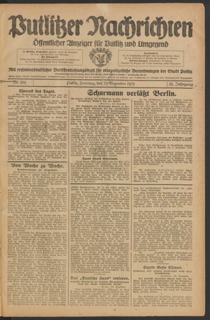 Putlitzer Nachrichten vom 29.12.1929