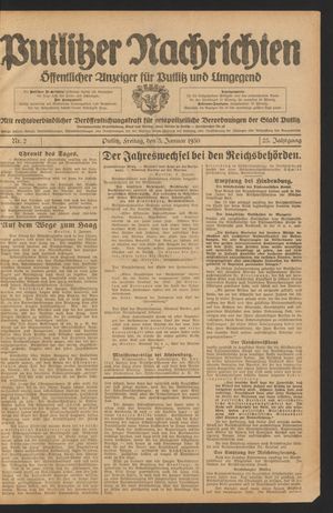 Putlitzer Nachrichten vom 03.01.1930