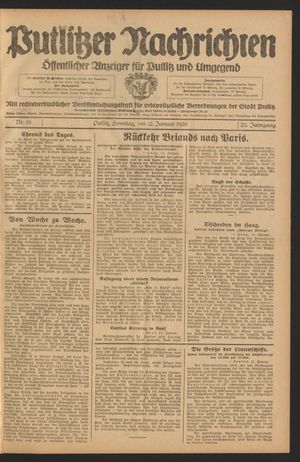 Putlitzer Nachrichten vom 12.01.1930