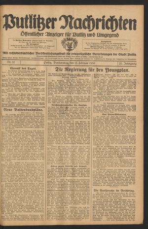 Putlitzer Nachrichten vom 13.02.1930