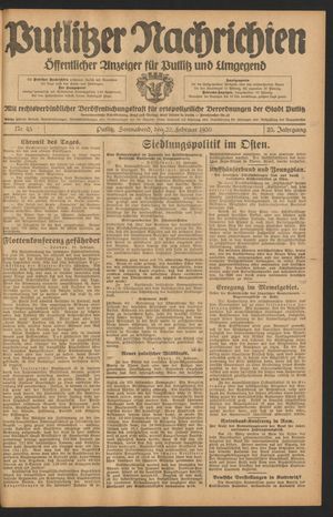 Putlitzer Nachrichten on Feb 22, 1930