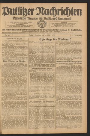 Putlitzer Nachrichten vom 16.03.1930