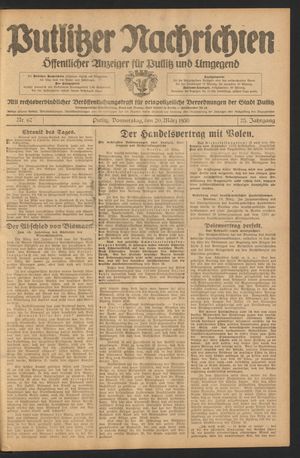 Putlitzer Nachrichten vom 20.03.1930