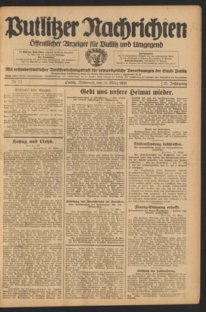 Putlitzer Nachrichten vom 26.03.1930