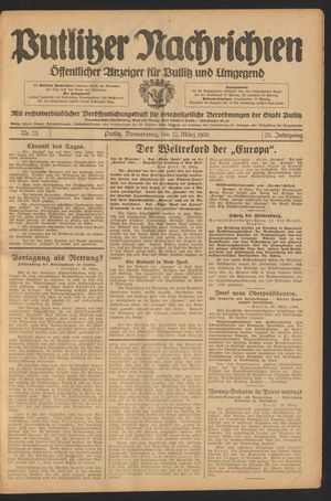 Putlitzer Nachrichten vom 27.03.1930