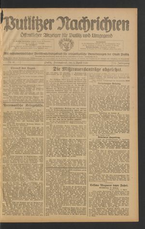 Putlitzer Nachrichten vom 05.04.1930