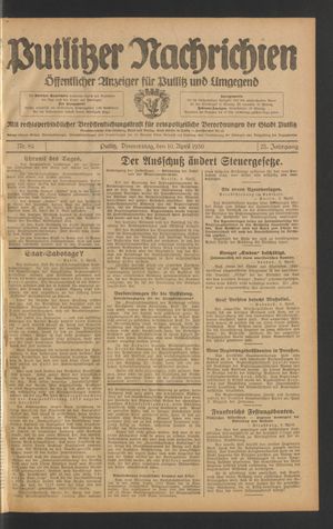 Putlitzer Nachrichten vom 10.04.1930