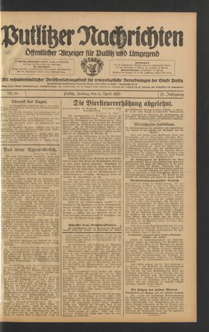 Putlitzer Nachrichten vom 11.04.1930