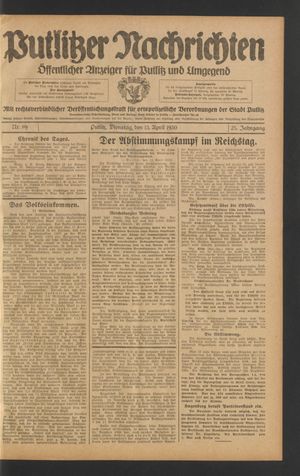 Putlitzer Nachrichten vom 15.04.1930