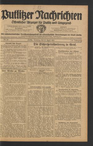 Putlitzer Nachrichten vom 27.04.1930