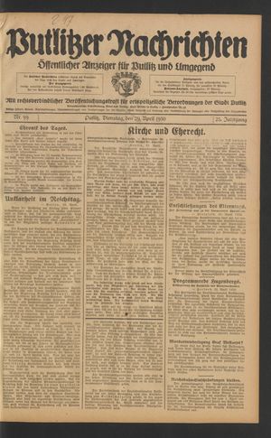 Putlitzer Nachrichten on Apr 29, 1930