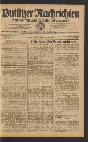 Putlitzer Nachrichten vom 30.04.1930