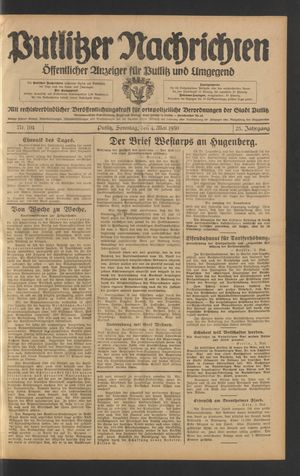 Putlitzer Nachrichten vom 04.05.1930