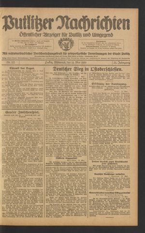 Putlitzer Nachrichten vom 14.05.1930