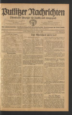 Putlitzer Nachrichten vom 21.05.1930