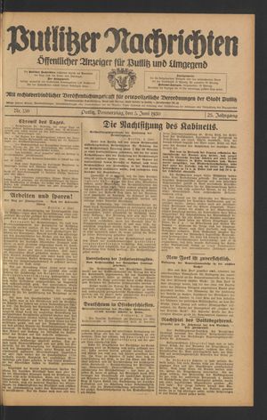 Putlitzer Nachrichten vom 05.06.1930