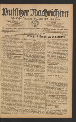 Putlitzer Nachrichten vom 08.06.1930