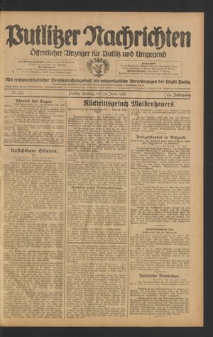 Putlitzer Nachrichten vom 20.06.1930