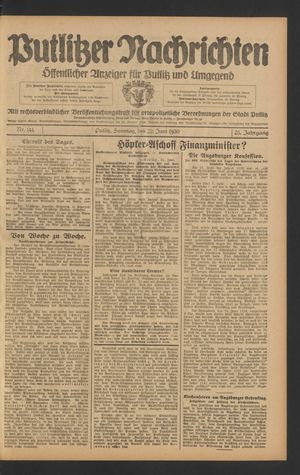 Putlitzer Nachrichten vom 22.06.1930