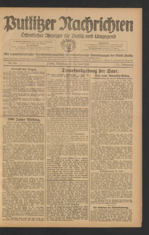 Putlitzer Nachrichten vom 24.06.1930