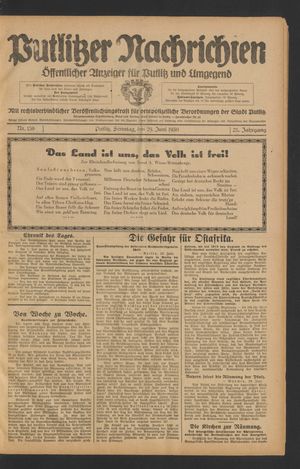 Putlitzer Nachrichten vom 29.06.1930