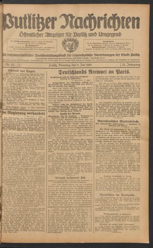 Putlitzer Nachrichten vom 08.07.1930