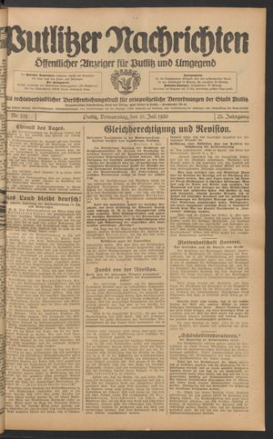 Putlitzer Nachrichten vom 10.07.1930