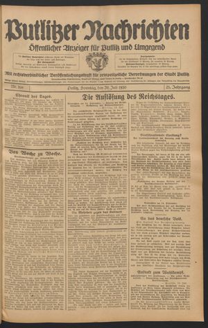Putlitzer Nachrichten vom 20.07.1930