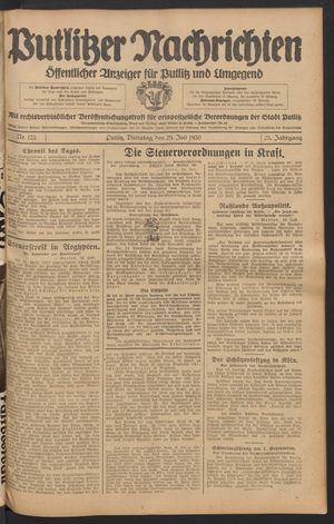 Putlitzer Nachrichten on Jul 29, 1930
