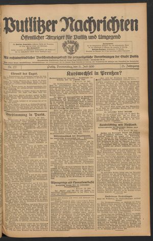 Putlitzer Nachrichten vom 31.07.1930
