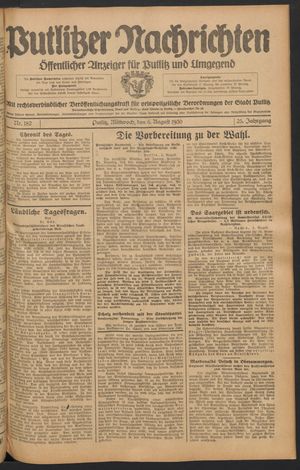 Putlitzer Nachrichten vom 06.08.1930
